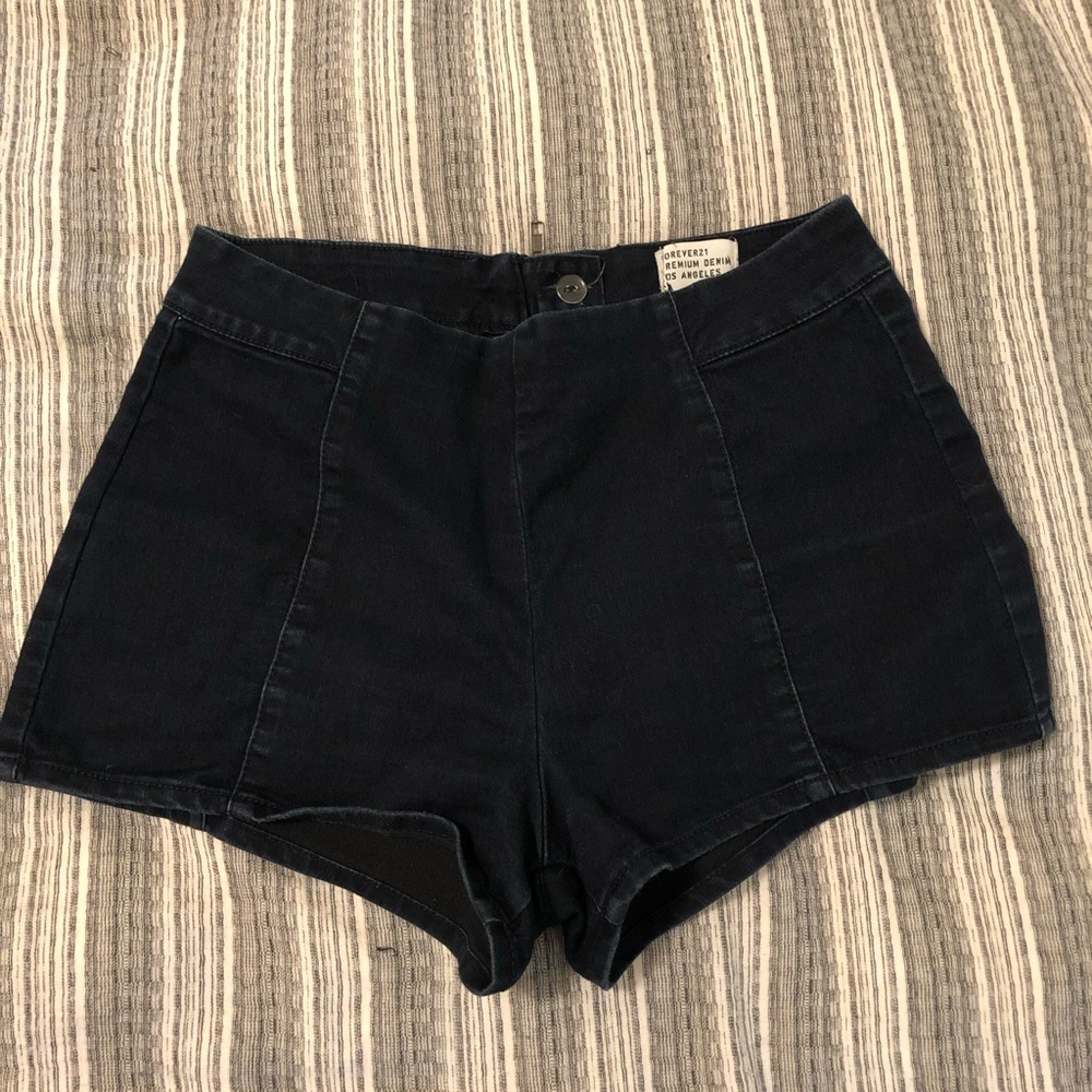 Navy blue high waisted denim shorts